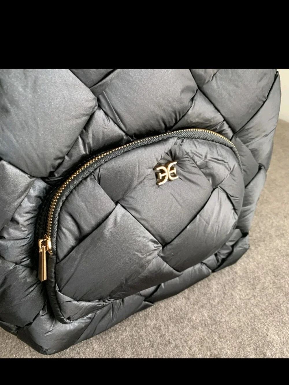 NWT Sam Edelman JULIANNA Woven Nylon Large Backpack in Black w/Gold Hardware NEW